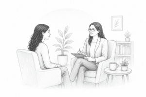 Psicóloga atendiendo de forma personalizada a una paciente en consulta